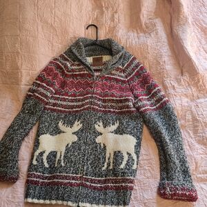 Cozy Gray and Red Moose Sweater